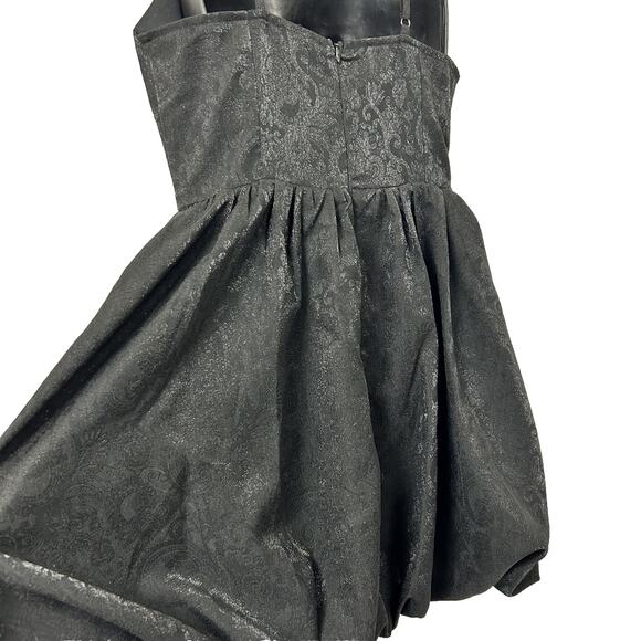 STORIA Women’s Sz S Black Jacquard Mini Dress Spaghetti Strap Bubble Hem Shimmer - Picture 7 of 15